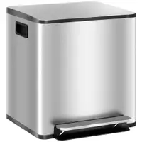 HOMCOM Coș de Gunoi cu 2 Compartimente de 15L cu Pedală, și Capac Silențios din Oțel, 41,8x36,7x44 cm, Argintiu | Aosom Romania