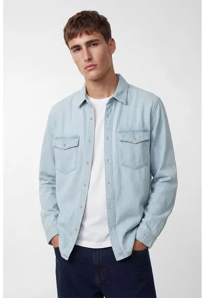 Camasa din denim cu buzunare cu clapa - Albastru deschis