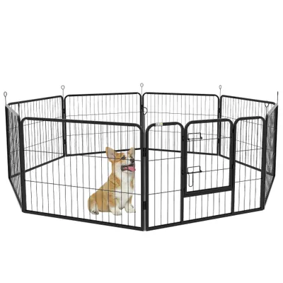 PawHut Tarc pentru Câini 8 Piese Modulare, Oțel, Ideal pentru Interior/Exterior, 80x60 cm, Negru | Aosom Romania