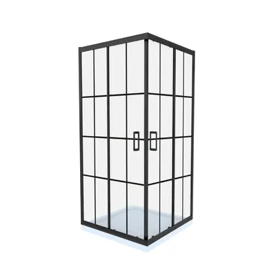 Cabina de dus simpla Celesta Titan patrata sticla cu model Windows 101 6 mm 90 x 90 x 190 cm profil negru