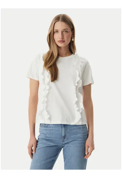Bluza dama - alb - bumbac-modal - maneci scurte - volane