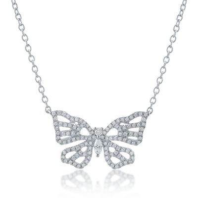 Lant cu pandantiv din aur alb cu diamante marquise si rotunde de 0.3ct