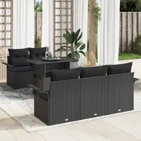 Set canapea gradina Gossi 6 piese cu perne din ratan poly negru, canapea gradina Gossi 2 persoane cu depozitare si perne din ratan poly negru