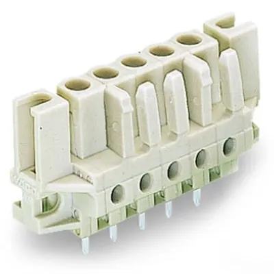 THT female header; 0.6 x 1.0 mm solder pin; straight; 100% protected against mismating; Spacer flange; Pin spacing 5 mm; 9-pole; light gray