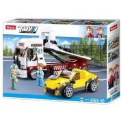 Set de constructie Town, 338 piese, Echipa de interventie - Camion cu platforma