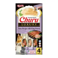 INABA Churu Luxury, Ton și Creveți, plic recompense fără cereale pisici, (piure), 56g