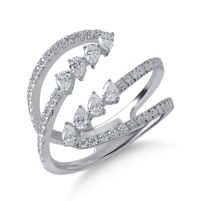 Inel deschis din aur alb cu diamante pear si rotunde de 0.97ct