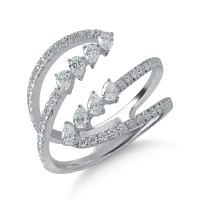 Inel deschis din aur alb cu diamante pear si rotunde de 0.97ct