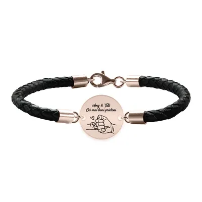 Alan - Bratara premium personalizata cu piele impletita si banut pentru tata din argint 925 placat cu aur roz