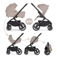 Carucior 2 in 1 pentru copii PetiteMars Scout Crem Cappuccino cu landou pliabil, reversibil, spatar si suport de picioare reglabile, maner ajustabil, accesorii, pana la 22 kg, 0 luni+