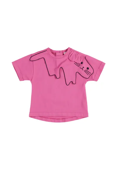 Tricou cu guler brodat pisicuta - Hope - Fucsia - pentru fetite - Fucsia