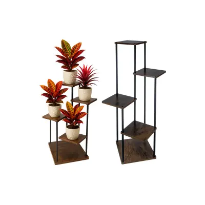 Suport flori, 5 rafturi depozitare, sarcina maxima 75 kg, MDF, metal, stil industrial