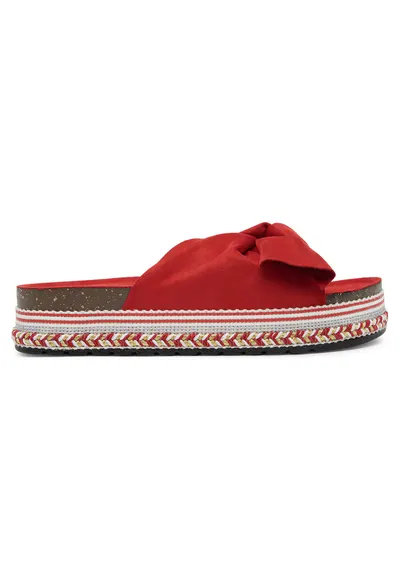 Papuci dama - rosu - textil - platforma