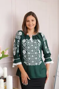 Bluza verde cu motiv floral alb Luciana 01