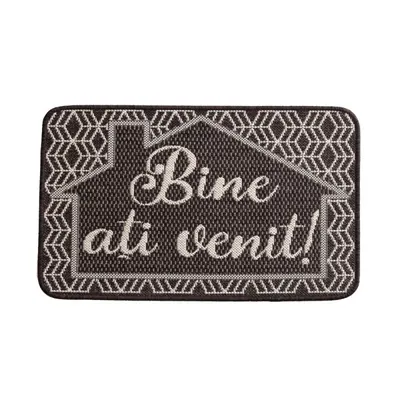 Covor Dreptunghiular pentru Usa de Intrare, Gri, 50 x 80 cm, Antiderapant, Model Flex Bine Ati Venit