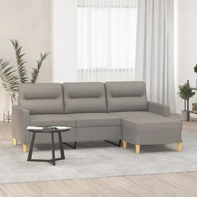 Gossi canapea cu 3 locuri si taburet, taupe, 180 cm, material textil