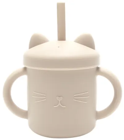 Cană din silicon cu mânere și pai Lorelli - Natural, Beige