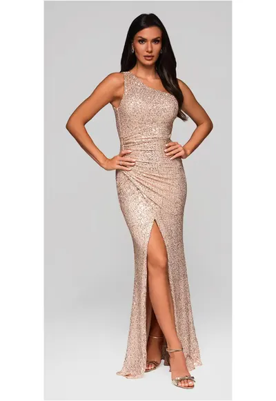 Rochie de seara Maxi LA-OM-DLR225 - Auriu