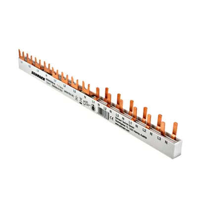 Busbar, 1xRCCB 4-pole, 1 MCB 3+N, 6 MCB 1+N/1 MW, 14MW