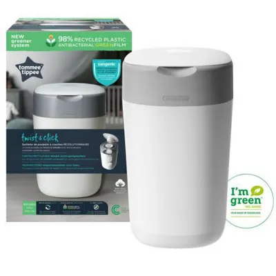 Cos pentru scutece Tommee Tippee Sangenic Twist and Click Reciclabil, Alb Gri