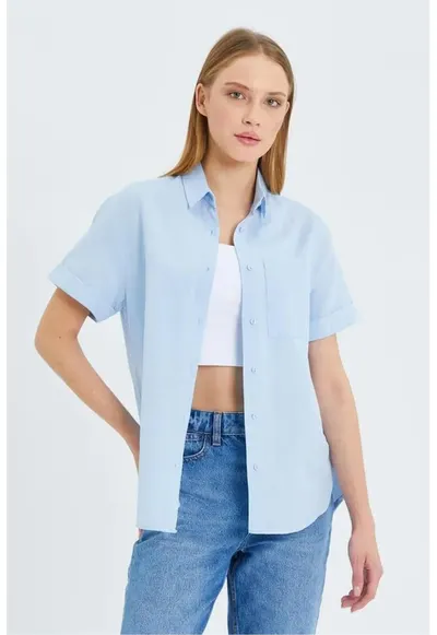 Camasa dama - camasa poplin Slim Fit - albastru deschis - textil