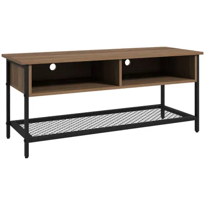 Dulap SuportTV pana la 48" in Stil Industrial, Mobiler Jos cu Rafturi din Lemn si Otel, 110x40x48cm, Maro si Negru HOMCOM | Aosom Romania