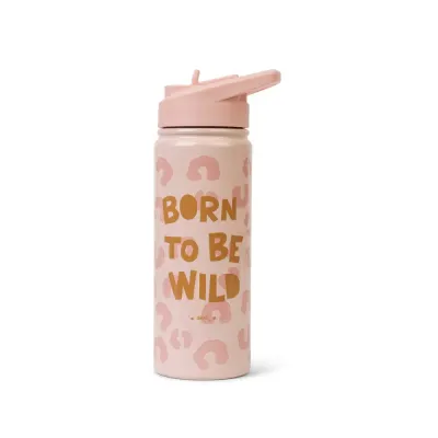 Sticla termica Premium pentru copii Saro Born to be wild 500 ml, otel inoxidabil 304, fara BPA, anti-condens, 12h, cu pai retractabil si capac etans