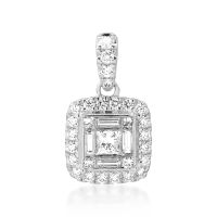 Pandantiv din aur alb cu diamante princess, baguette si rotunde de 0.63ct