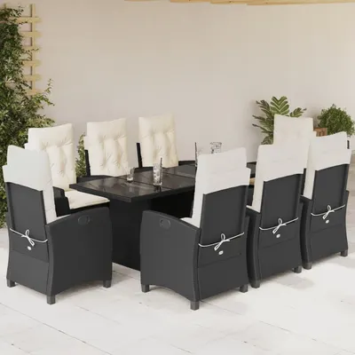 Gossi set mobilier de gradina cu perne, 9 piese, negru, poliratan