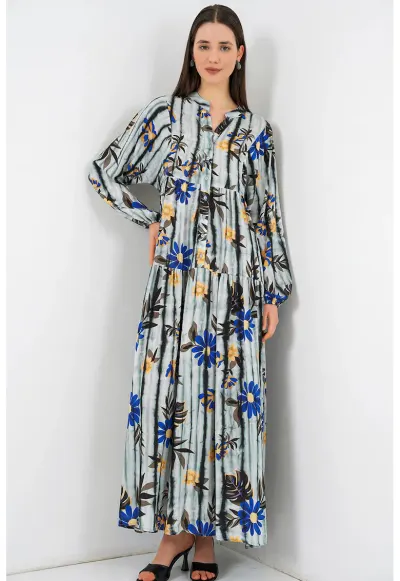 Rochie maxi gri inchis - maneca lunga - 100% viscoza