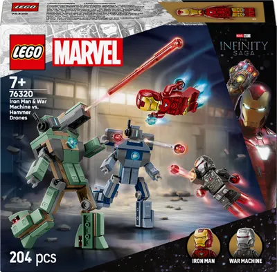 Constructor LEGO Marvel - Iron Man și War Machine vs. Drone-ele lui Hammer (76320)