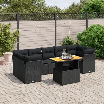 Gossi set mobilier de gradina cu perne, 8 piese, negru, poliratan