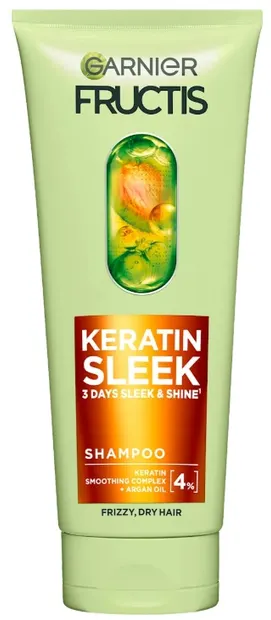 Garnier Fructis Keratin Sleek Șampon pentru păr uscat și rebel, 200 ml