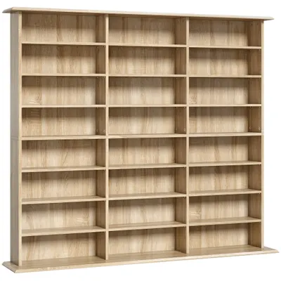 HOMCOM Mobilier depozitare 1 032 CD-uri / 594 DVD-uri, raft multimedia, 24 compartimente și 18 rafturi ajustabile, stejar | Aosom Romania