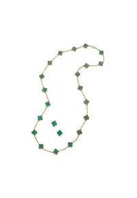 Set Bijuterii Alhambra - colier si cercei - verde - placat cu aur de 14K - pietre semipretioase