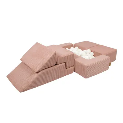 Teren de joacă din spumă roz 6 buc. din catifea reiată înălțime 40 cm 100x35 cm Montessori – Meowbaby