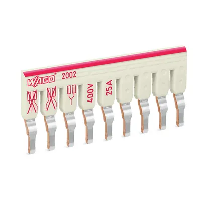 Staggered jumper; insulated; 9-way; Nominal current 25 A; suitable for 2002 and 2003 Series rail-mounted terminal blocks; light gray