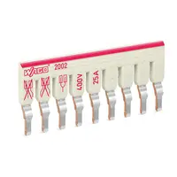 Staggered jumper; insulated; 9-way; Nominal current 25 A; suitable for 2002 and 2003 Series rail-mounted terminal blocks; light gray