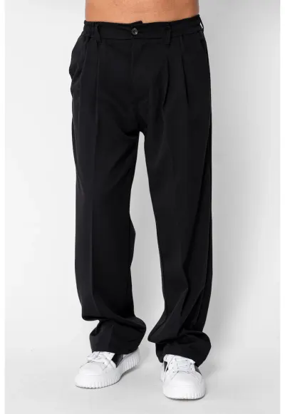 Pantalon lung larg cu nasture Black 22023 - Negru