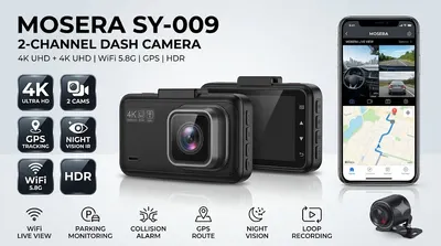Camera auto DVR MOSERA SY-009 2-Channel, 4K Front, 4K Spate, ecran 3 , GPS, HDR, WiFi, Night Vision, G-Sensor, Loop Recording