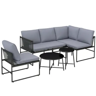 Outsunny Set lounge pentru grădină 4-5 persoane cu canapea 2 locuri, măsuță, scaun, perne groase lavabile | Aosom Romania