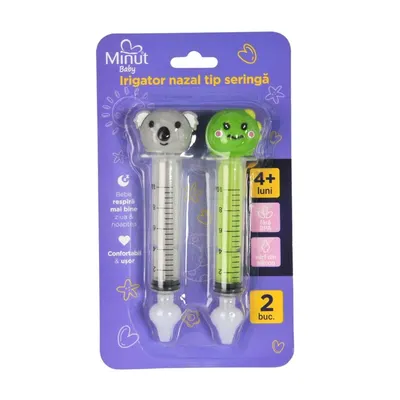 Set 2 bucati irigator nazal tip seringa cu figurine Minut Baby