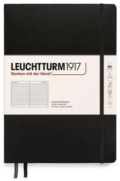 Notebook-ul Leuchtturm1917 Composition - B5, negru, liniat, coperte rigide