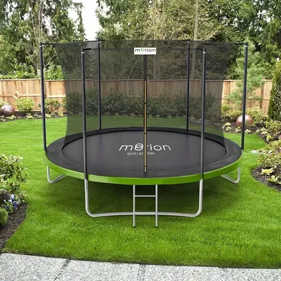 Trambulină de grădină Jumi, MOTION, 240 cm, cu plasă de protecție și scară, culoare verde