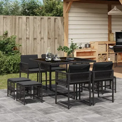 Gossi set mobilier de gradina cu perne, 9 piese, negru, poliratan