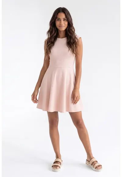 Rochie casual midi cu decolteu rotund - fara maneci - croiala clasica - regular - pentru zi de zi - M1369 - Roz