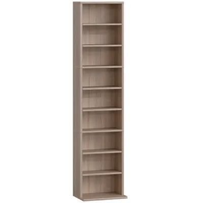 HOMCOM Raft pentru CD-uri cu 6 Rafturi Ajustabile, Capacitate 260 CD-uri/120 DVD-uri, 33x24x140 cm, Lemn Natural | Aosom Romania