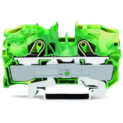 2-conductor ground terminal block; 10 mm²; suitable for Ex e II applications; side and center marking; for DIN-rail 35 x 15 and 35 x 7.5; Push-in CAGE CLAMP®; 10,00 mm²; green-yellow