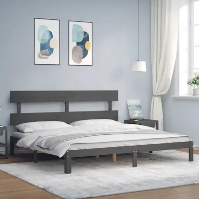 vidaXL Cadru pat cu tăblie 200x200 cm, gri, lemn masiv