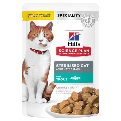 Hills SP FELINE ADULT STERILISED PASTRAV, hrana umeda pentru pisici sterilizate, 12x85 G (PLICURI)